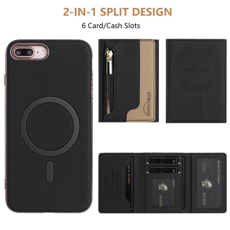 For iPhone 8 Plus / 7 Plus Zipper Horizontal Magnetic Card Bag RFID MagSafe Phone Case