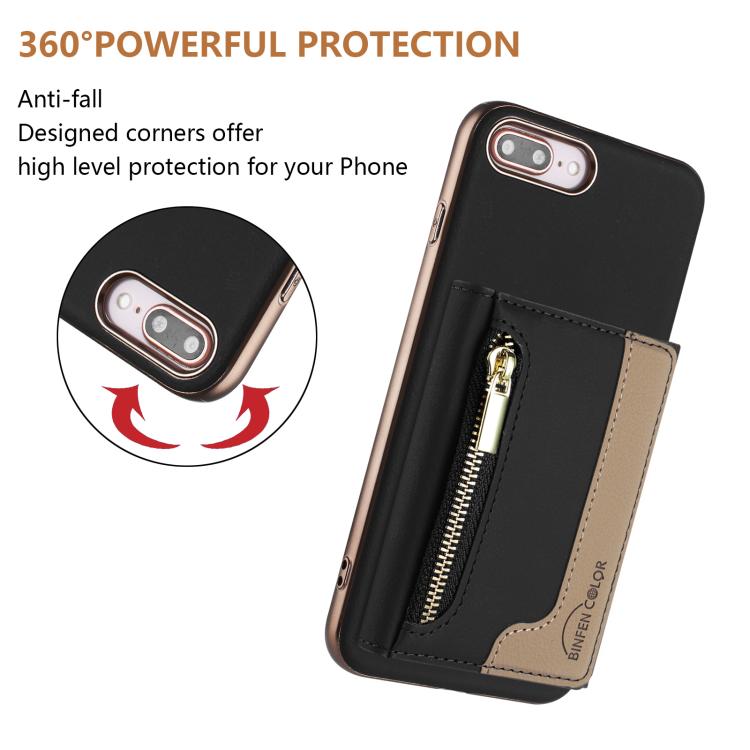 For iPhone 8 Plus / 7 Plus Zipper Horizontal Magnetic Card Bag RFID MagSafe Phone Case