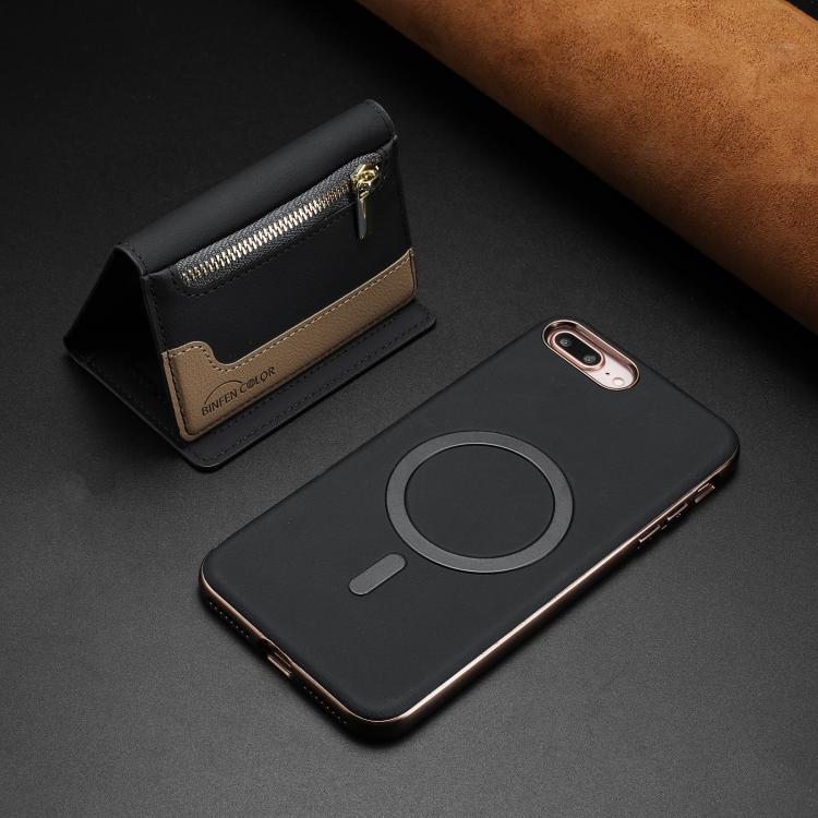 For iPhone 8 Plus / 7 Plus Zipper Horizontal Magnetic Card Bag RFID MagSafe Phone Case