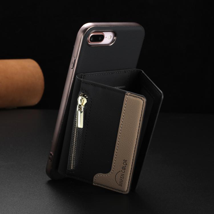 For iPhone 8 Plus / 7 Plus Zipper Horizontal Magnetic Card Bag RFID MagSafe Phone Case