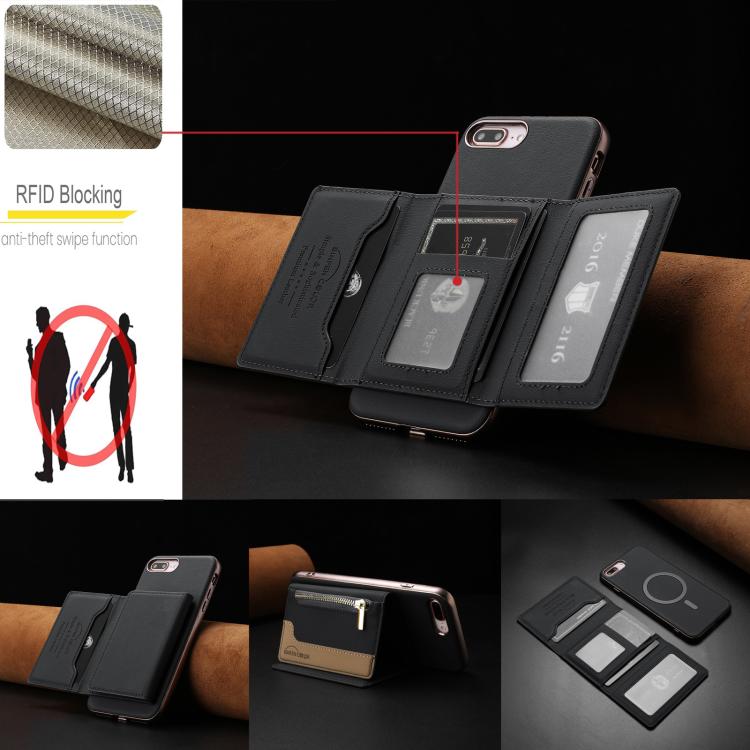 For iPhone 8 Plus / 7 Plus Zipper Horizontal Magnetic Card Bag RFID MagSafe Phone Case