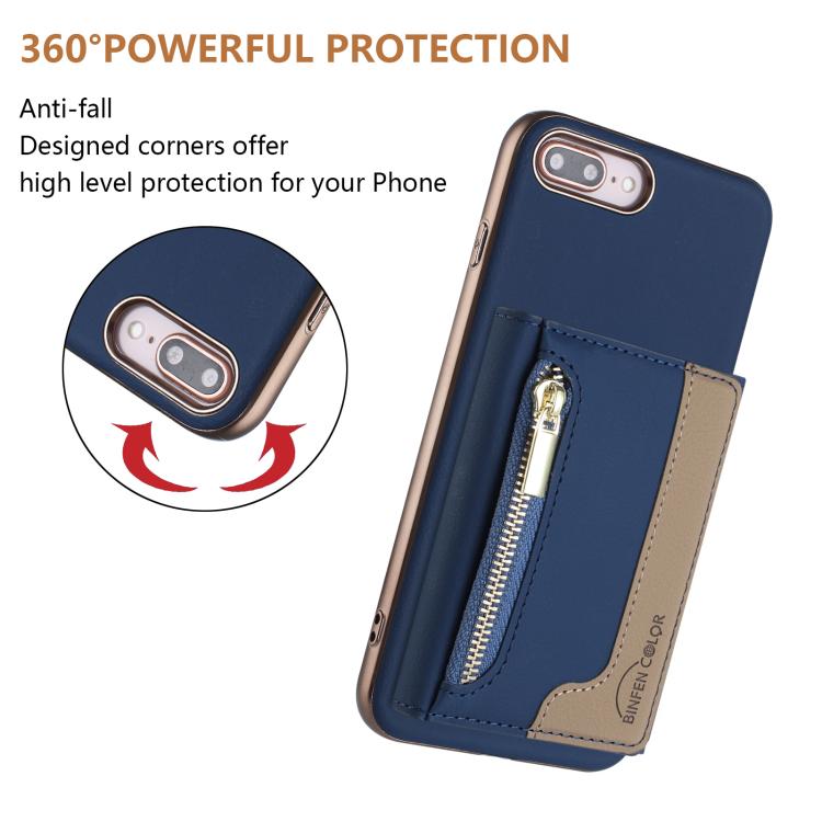 For iPhone 8 Plus / 7 Plus Zipper Horizontal Magnetic Card Bag RFID MagSafe Phone Case