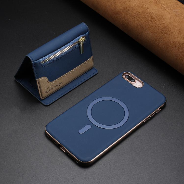 For iPhone 8 Plus / 7 Plus Zipper Horizontal Magnetic Card Bag RFID MagSafe Phone Case