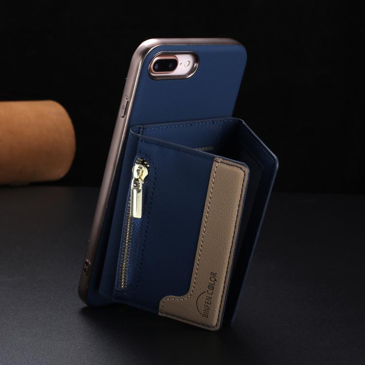 For iPhone 8 Plus / 7 Plus Zipper Horizontal Magnetic Card Bag RFID MagSafe Phone Case