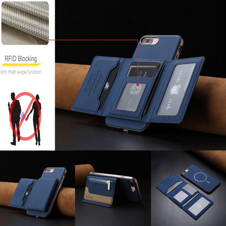 For iPhone 8 Plus / 7 Plus Zipper Horizontal Magnetic Card Bag RFID MagSafe Phone Case