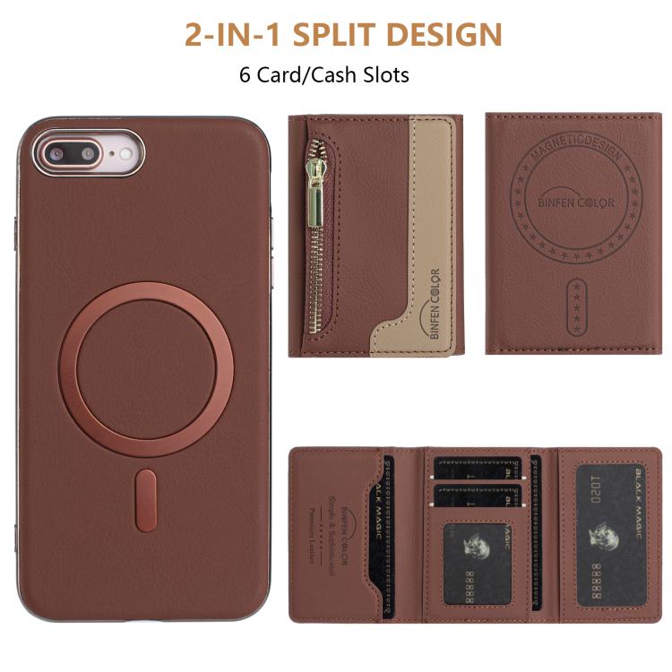 For iPhone 8 Plus / 7 Plus Zipper Horizontal Magnetic Card Bag RFID MagSafe Phone Case