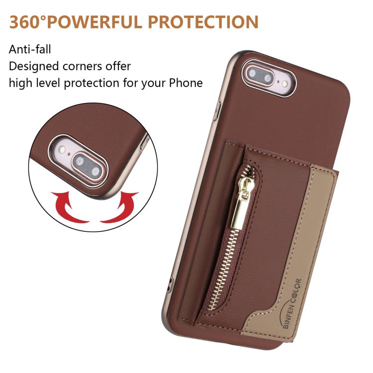 For iPhone 8 Plus / 7 Plus Zipper Horizontal Magnetic Card Bag RFID MagSafe Phone Case