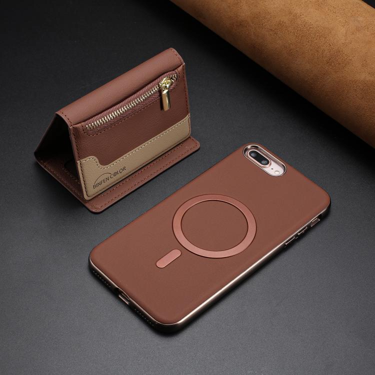 For iPhone 8 Plus / 7 Plus Zipper Horizontal Magnetic Card Bag RFID MagSafe Phone Case
