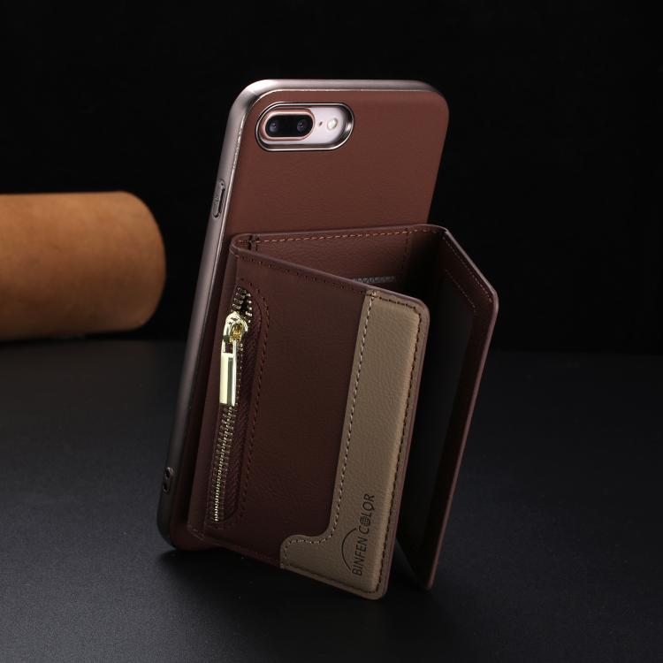 For iPhone 8 Plus / 7 Plus Zipper Horizontal Magnetic Card Bag RFID MagSafe Phone Case