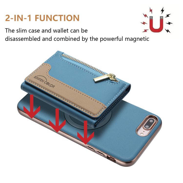 For iPhone 8 Plus / 7 Plus Zipper Horizontal Magnetic Card Bag RFID MagSafe Phone Case
