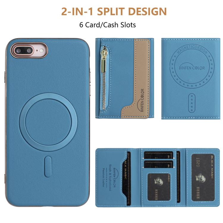 For iPhone 8 Plus / 7 Plus Zipper Horizontal Magnetic Card Bag RFID MagSafe Phone Case