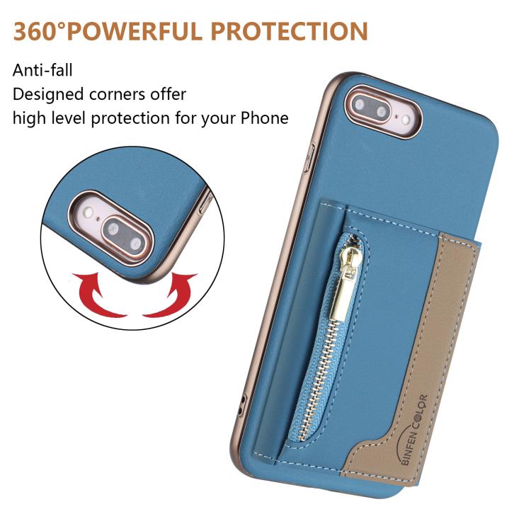 For iPhone 8 Plus / 7 Plus Zipper Horizontal Magnetic Card Bag RFID MagSafe Phone Case