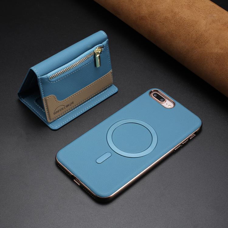 For iPhone 8 Plus / 7 Plus Zipper Horizontal Magnetic Card Bag RFID MagSafe Phone Case