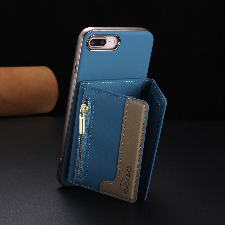 For iPhone 8 Plus / 7 Plus Zipper Horizontal Magnetic Card Bag RFID MagSafe Phone Case