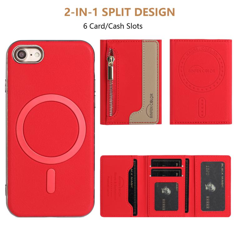 For iPhone 8 / 7 / 6 Zipper Horizontal Magnetic Card Bag RFID MagSafe Phone Case