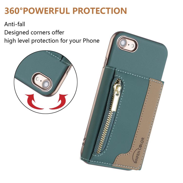 For iPhone 8 / 7 / 6 Zipper Horizontal Magnetic Card Bag RFID MagSafe Phone Case