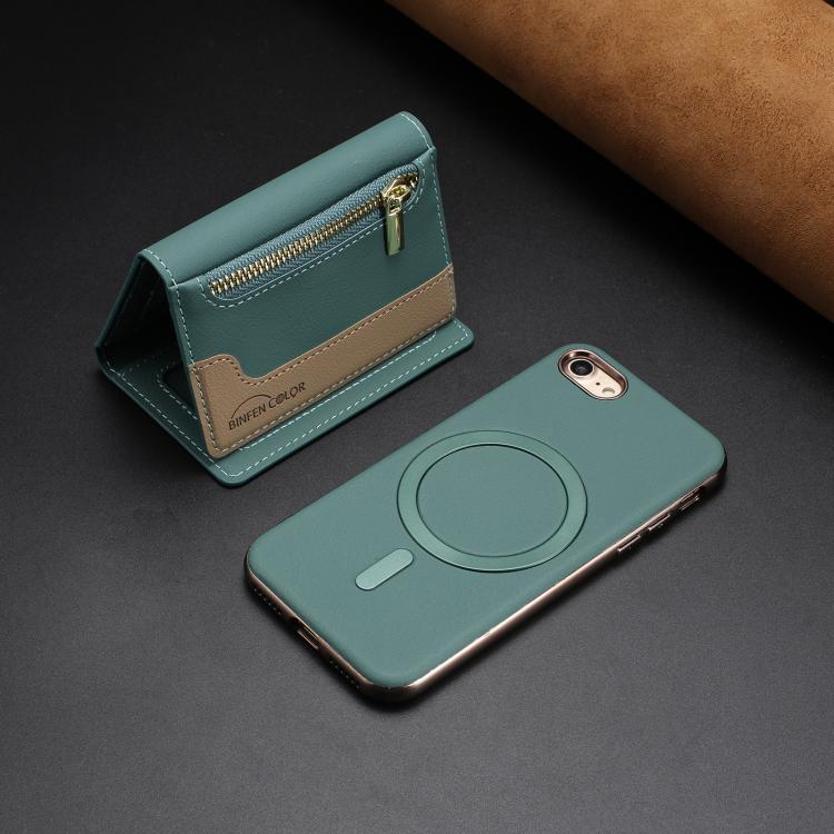 For iPhone 8 / 7 / 6 Zipper Horizontal Magnetic Card Bag RFID MagSafe Phone Case