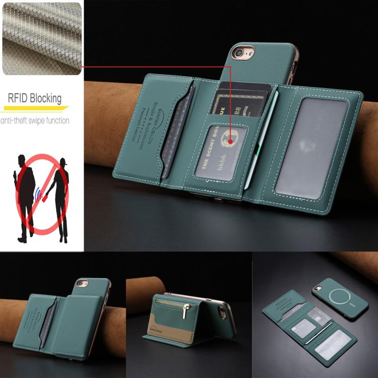 For iPhone 8 / 7 / 6 Zipper Horizontal Magnetic Card Bag RFID MagSafe Phone Case