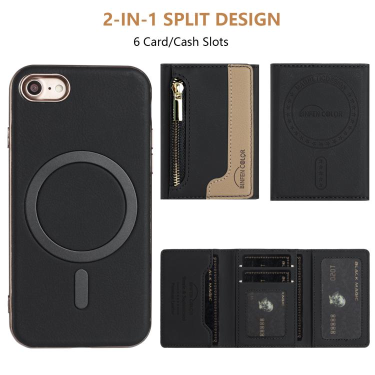 For iPhone 8 / 7 / 6 Zipper Horizontal Magnetic Card Bag RFID MagSafe Phone Case