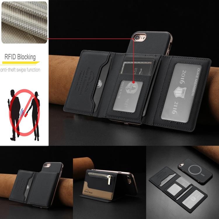 For iPhone 8 / 7 / 6 Zipper Horizontal Magnetic Card Bag RFID MagSafe Phone Case