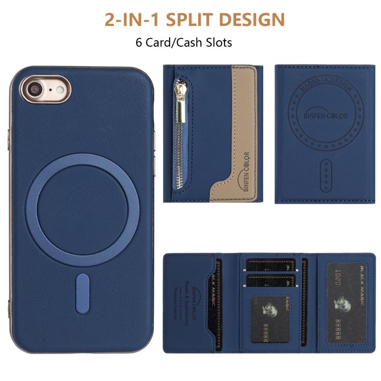 For iPhone 8 / 7 / 6 Zipper Horizontal Magnetic Card Bag RFID MagSafe Phone Case