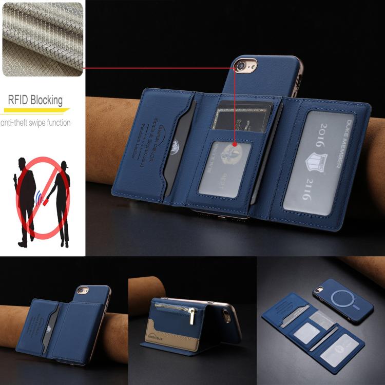 For iPhone 8 / 7 / 6 Zipper Horizontal Magnetic Card Bag RFID MagSafe Phone Case