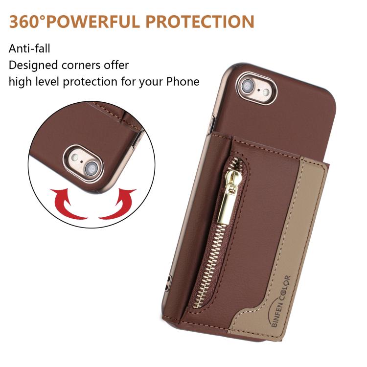 For iPhone 8 / 7 / 6 Zipper Horizontal Magnetic Card Bag RFID MagSafe Phone Case