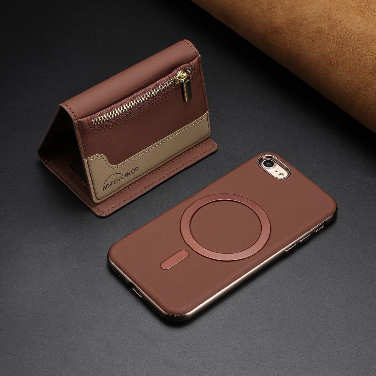 For iPhone 8 / 7 / 6 Zipper Horizontal Magnetic Card Bag RFID MagSafe Phone Case
