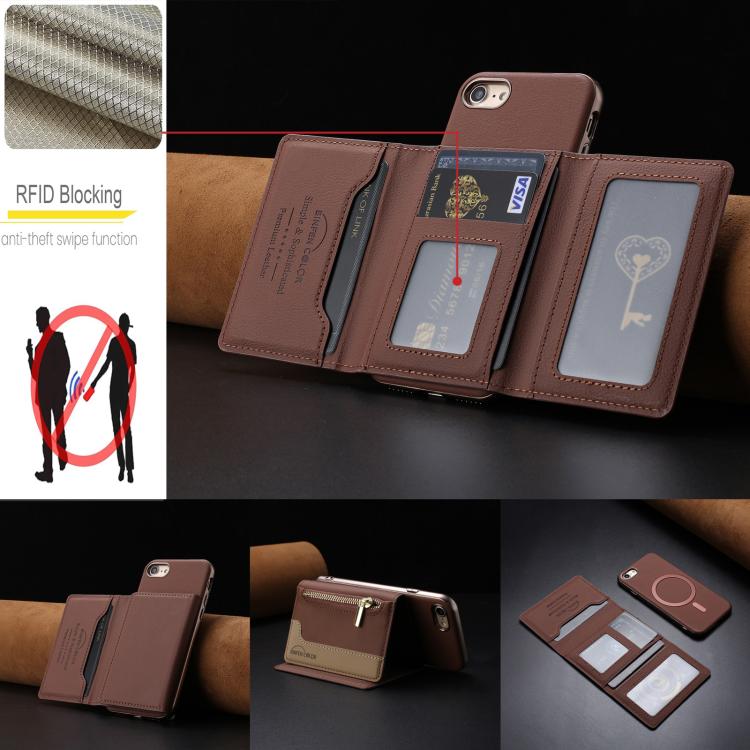For iPhone 8 / 7 / 6 Zipper Horizontal Magnetic Card Bag RFID MagSafe Phone Case