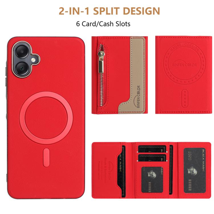 For Samsung Galaxy A06 Zipper Horizontal Magnetic Card Bag RFID MagSafe Phone Case