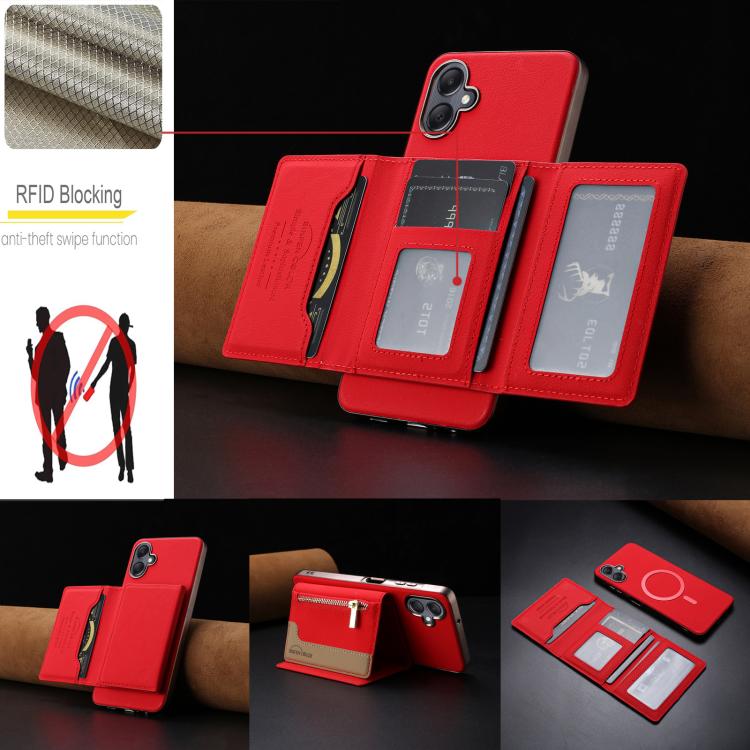 For Samsung Galaxy A06 Zipper Horizontal Magnetic Card Bag RFID MagSafe Phone Case