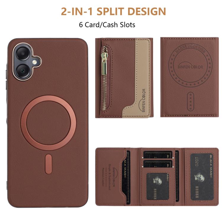 For Samsung Galaxy A06 Zipper Horizontal Magnetic Card Bag RFID MagSafe Phone Case