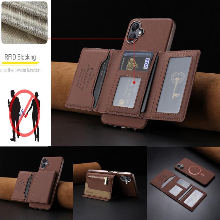 For Samsung Galaxy A06 Zipper Horizontal Magnetic Card Bag RFID MagSafe Phone Case