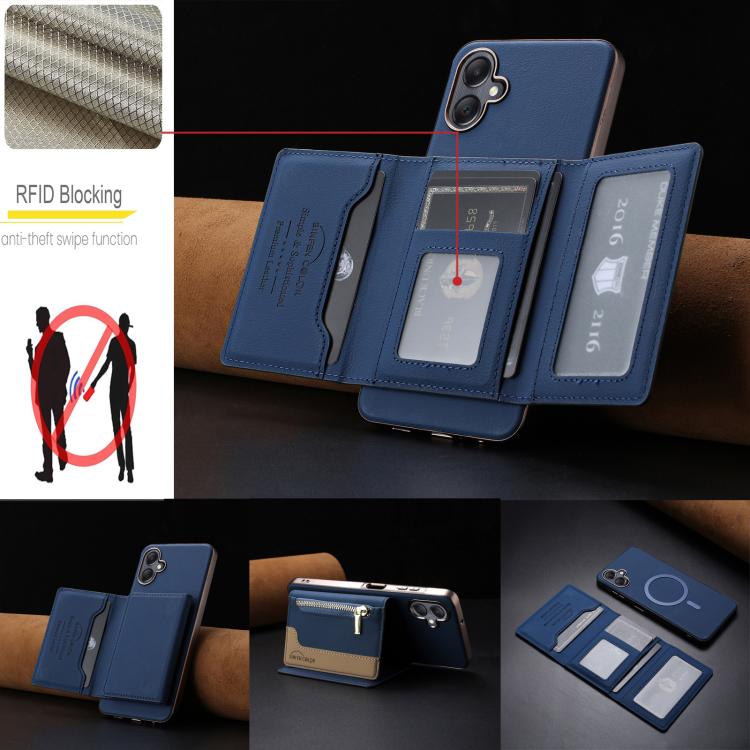For Samsung Galaxy A06 Zipper Horizontal Magnetic Card Bag RFID MagSafe Phone Case