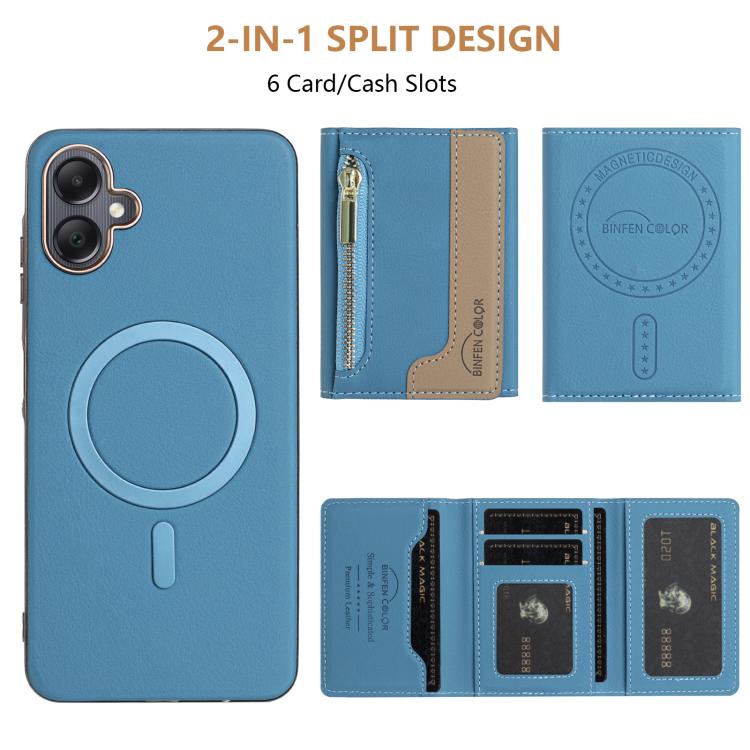For Samsung Galaxy A06 Zipper Horizontal Magnetic Card Bag RFID MagSafe Phone Case