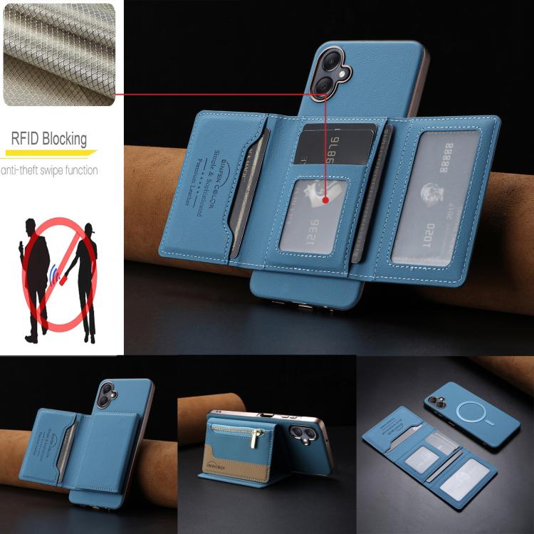For Samsung Galaxy A06 Zipper Horizontal Magnetic Card Bag RFID MagSafe Phone Case