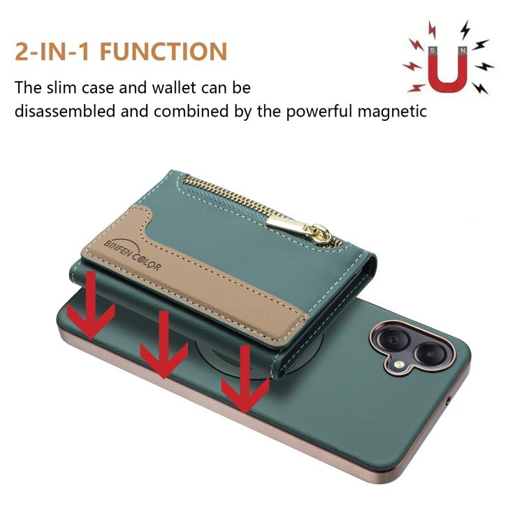 For Samsung Galaxy A06 Zipper Horizontal Magnetic Card Bag RFID MagSafe Phone Case