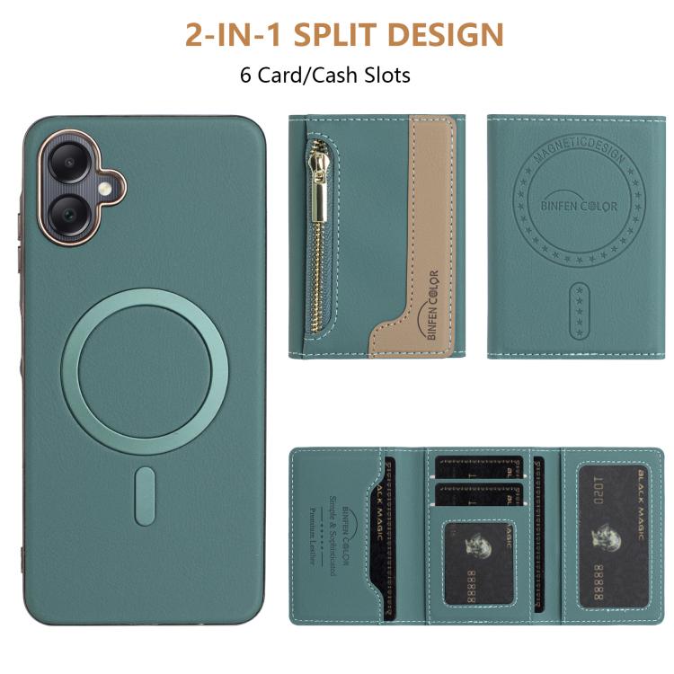 For Samsung Galaxy A06 Zipper Horizontal Magnetic Card Bag RFID MagSafe Phone Case