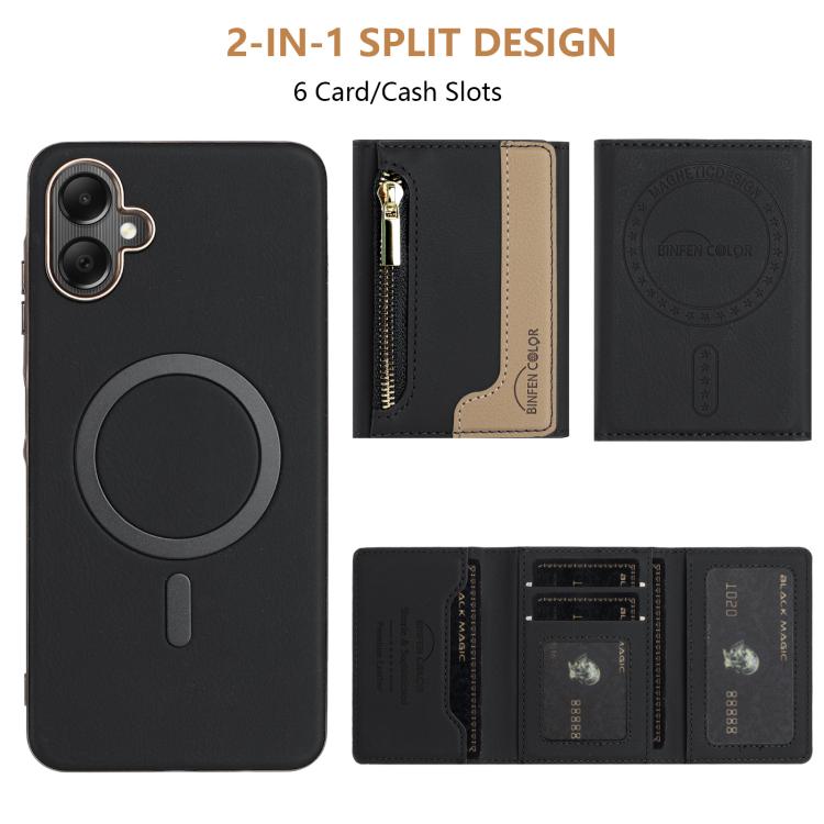 For Samsung Galaxy A06 Zipper Horizontal Magnetic Card Bag RFID MagSafe Phone Case