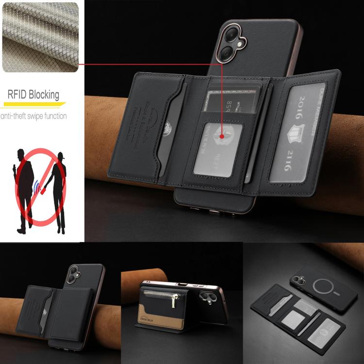 For Samsung Galaxy A06 Zipper Horizontal Magnetic Card Bag RFID MagSafe Phone Case