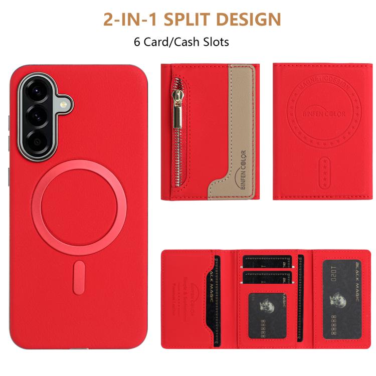For Samsung Galaxy A56 Zipper Horizontal Magnetic Card Bag RFID MagSafe Phone Case