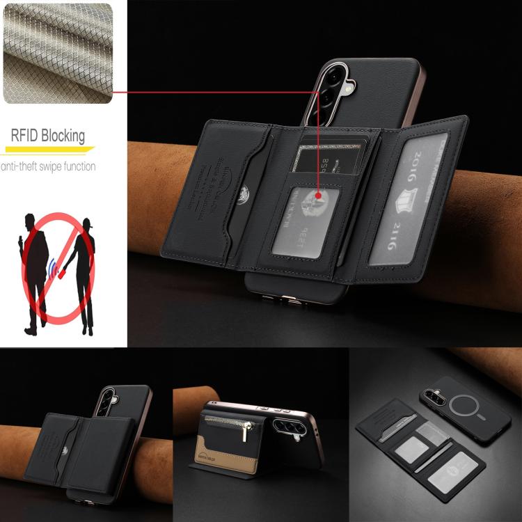 For Samsung Galaxy A56 Zipper Horizontal Magnetic Card Bag RFID MagSafe Phone Case