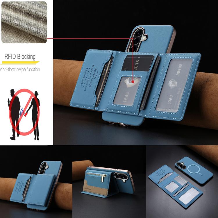For Samsung Galaxy A26 Zipper Horizontal Magnetic Card Bag RFID MagSafe Phone Case