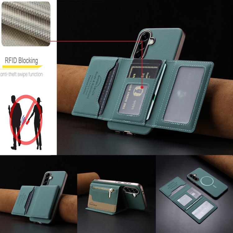 For Samsung Galaxy A26 Zipper Horizontal Magnetic Card Bag RFID MagSafe Phone Case