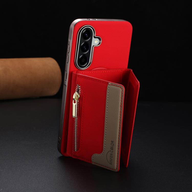 For Samsung Galaxy A55 Zipper Horizontal Magnetic Card Bag RFID MagSafe Phone Case