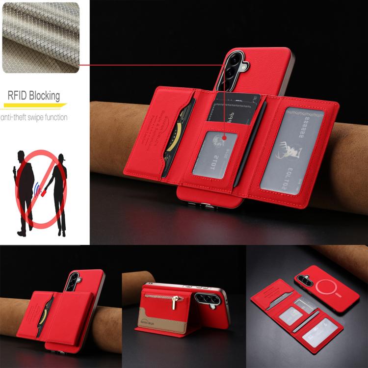 For Samsung Galaxy A55 Zipper Horizontal Magnetic Card Bag RFID MagSafe Phone Case