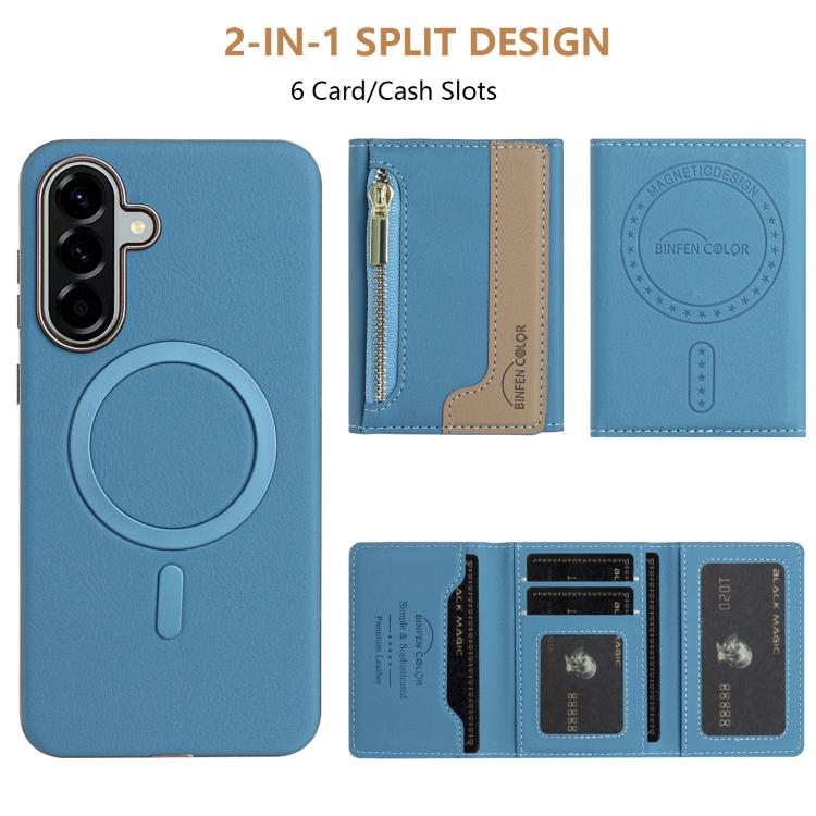 For Samsung Galaxy A55 Zipper Horizontal Magnetic Card Bag RFID MagSafe Phone Case