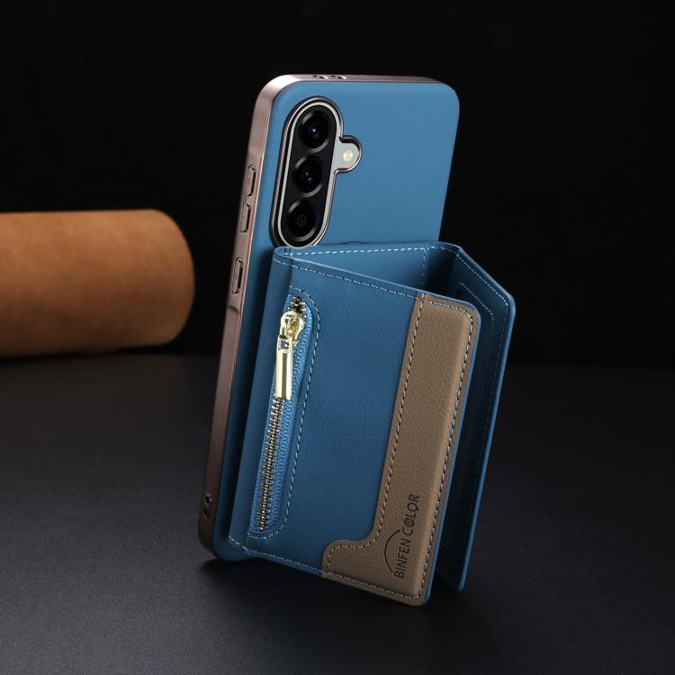 For Samsung Galaxy A55 Zipper Horizontal Magnetic Card Bag RFID MagSafe Phone Case