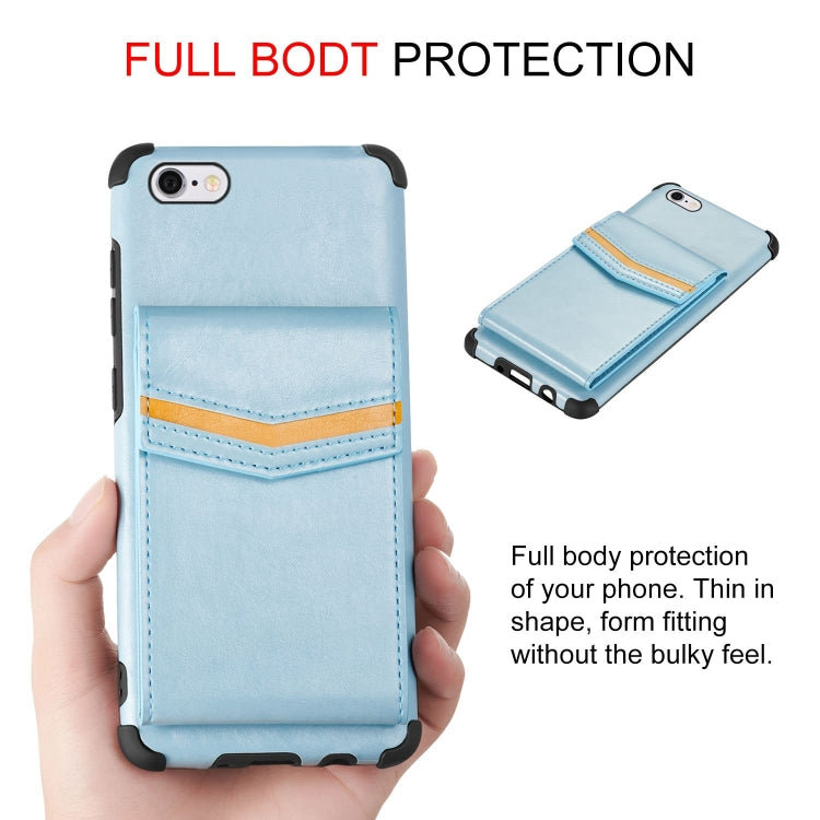 For iPhone 6 Plus & 6s Plus Flip Card Bag Copper Buckle TPU + PU Leather Back Cover Shockproof Case with Card Slots & Photo Frame