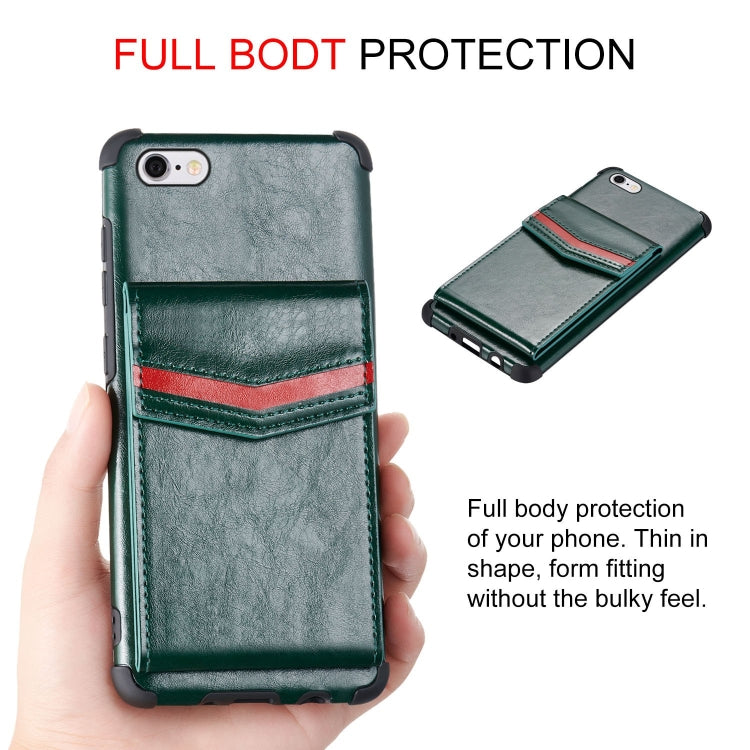 For iPhone 6 Plus & 6s Plus Flip Card Bag Copper Buckle TPU + PU Leather Back Cover Shockproof Case with Card Slots & Photo Frame